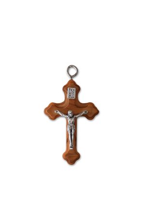 Holzkreuz - Kleeblattform mit goldenen Corpus - als Anhänger - 5 cm